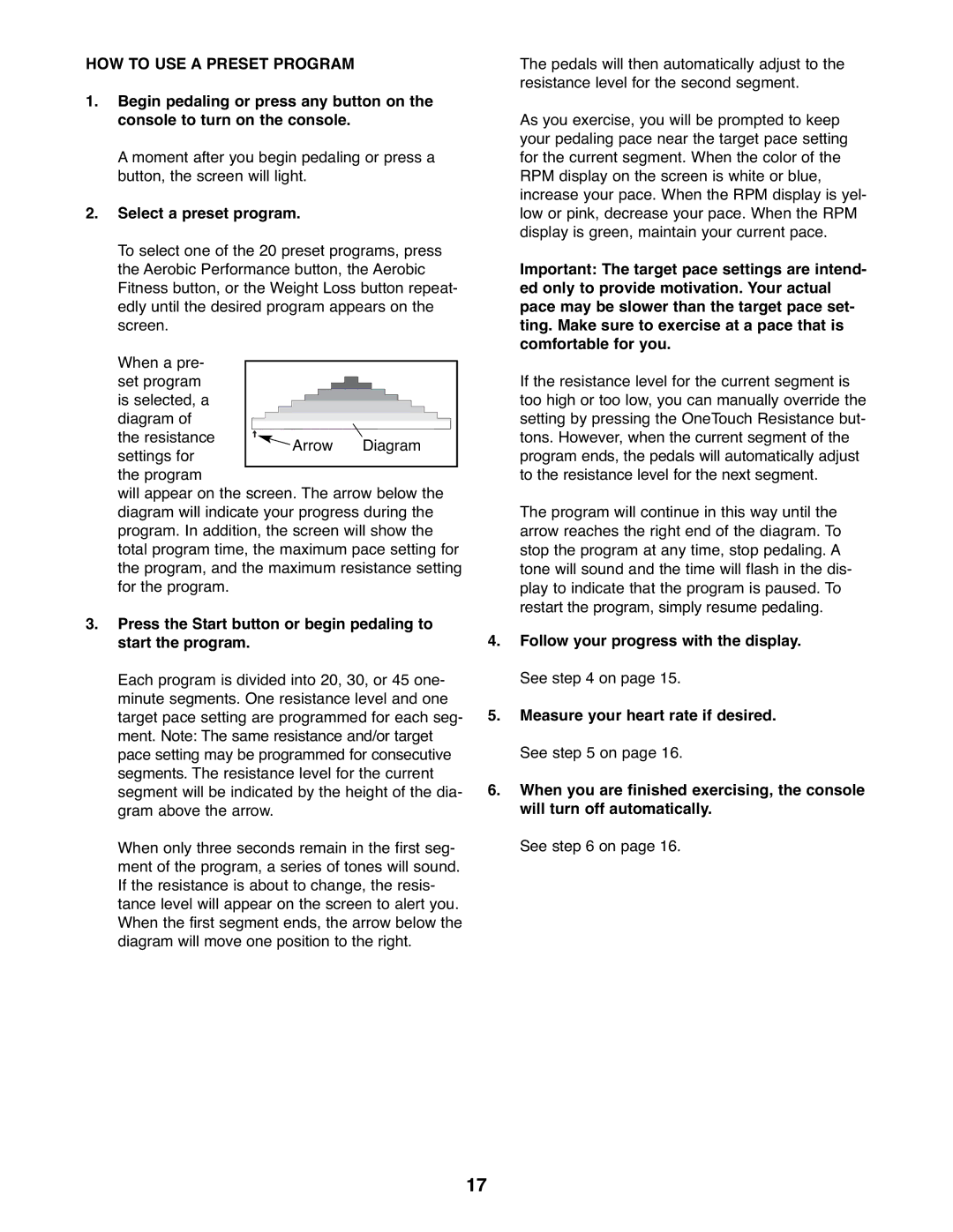 ProForm PFEL79907.1 user manual HOW to USE a Preset Program, Select a preset program 