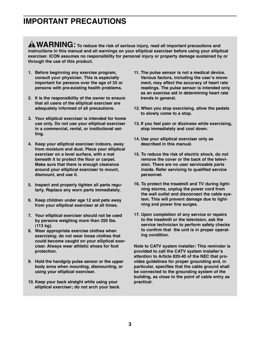 ProForm PFEL79907.1 user manual Important Precautions 