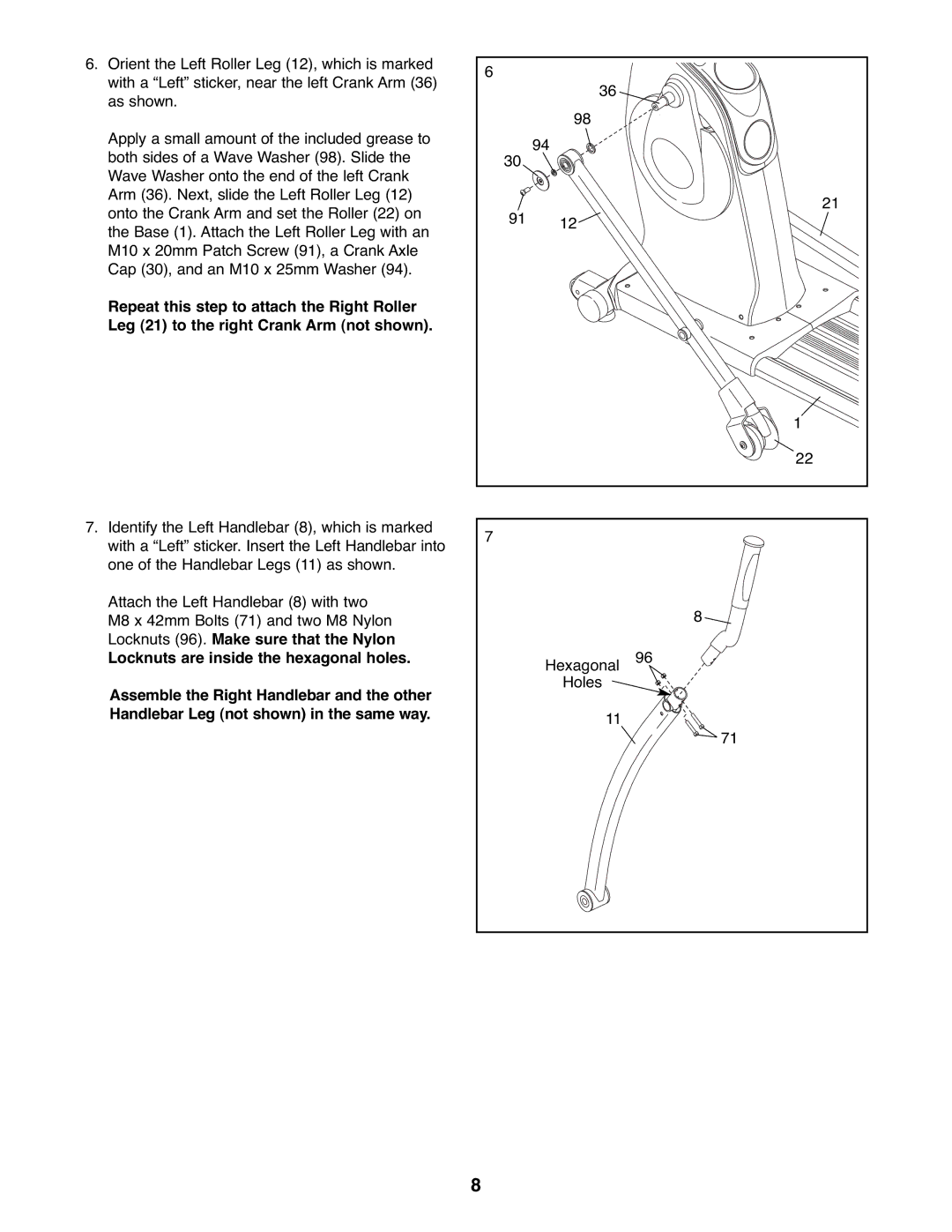 ProForm PFEL79907.1 user manual Locknuts are inside the hexagonal holes 