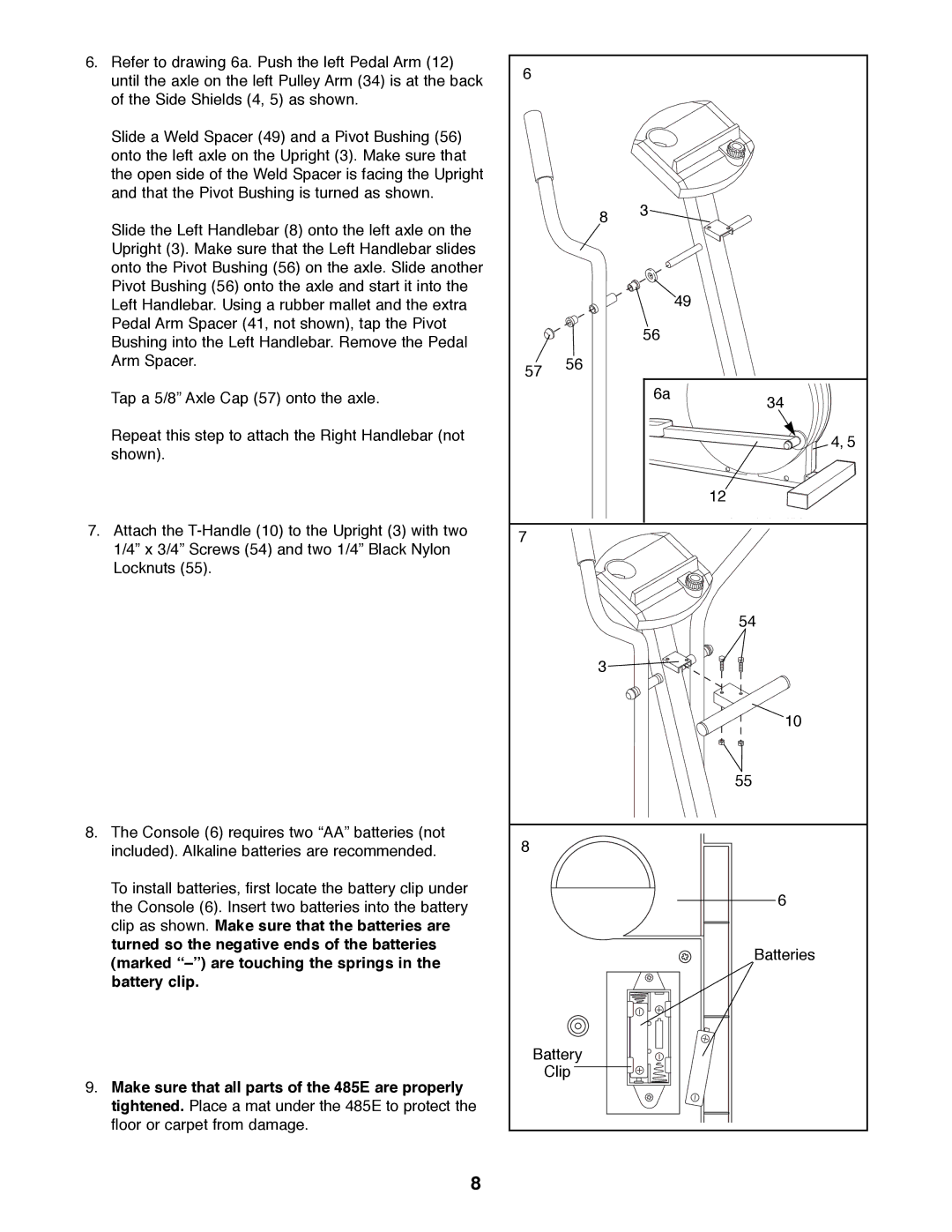 ProForm PFEL87070 user manual Batteries 