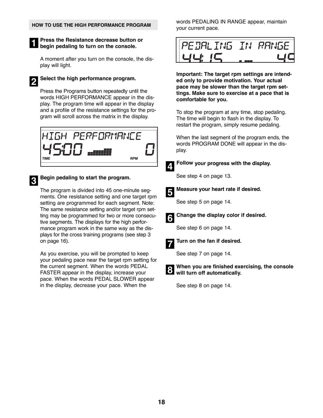 ProForm PFEL8947.0 user manual Select the high performance program 