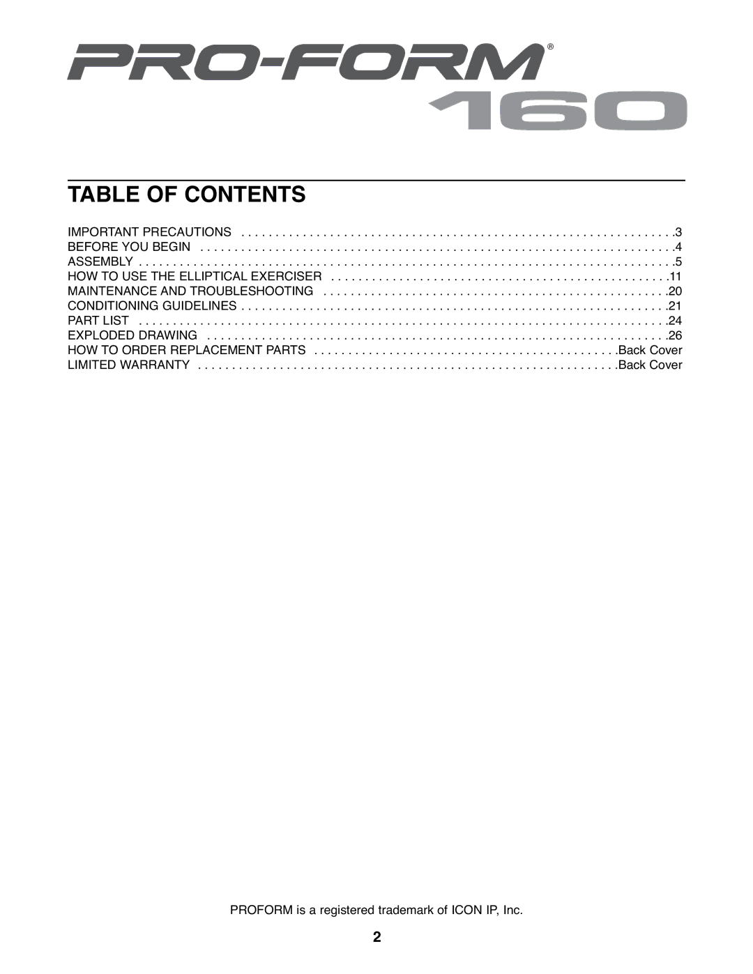 ProForm PFEL8947.0 user manual Table of Contents 