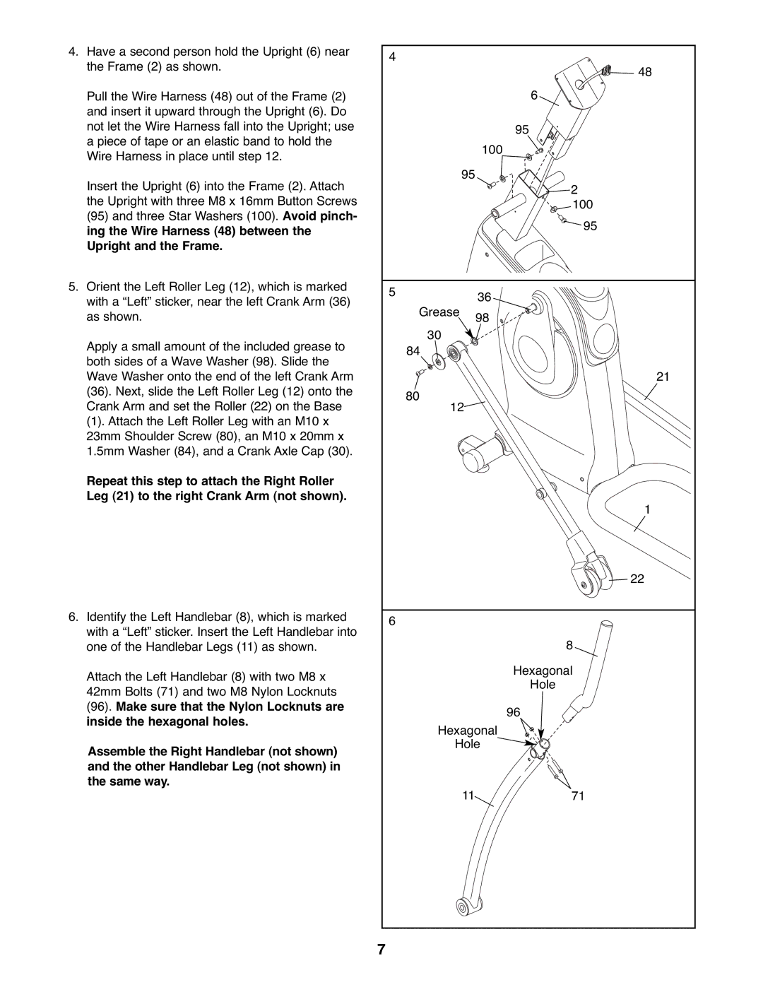 ProForm PFEL8947.0 Ing the Wire Harness 48 between Upright and the Frame, Assemble the Right Handlebar not shown 