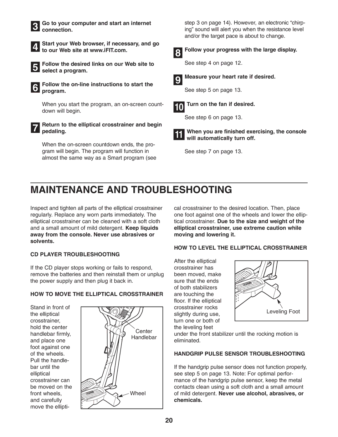 ProForm PFEL91030 Maintenance and Troubleshooting, CD Player Troubleshooting, HOW to Move the Elliptical Crosstrainer 