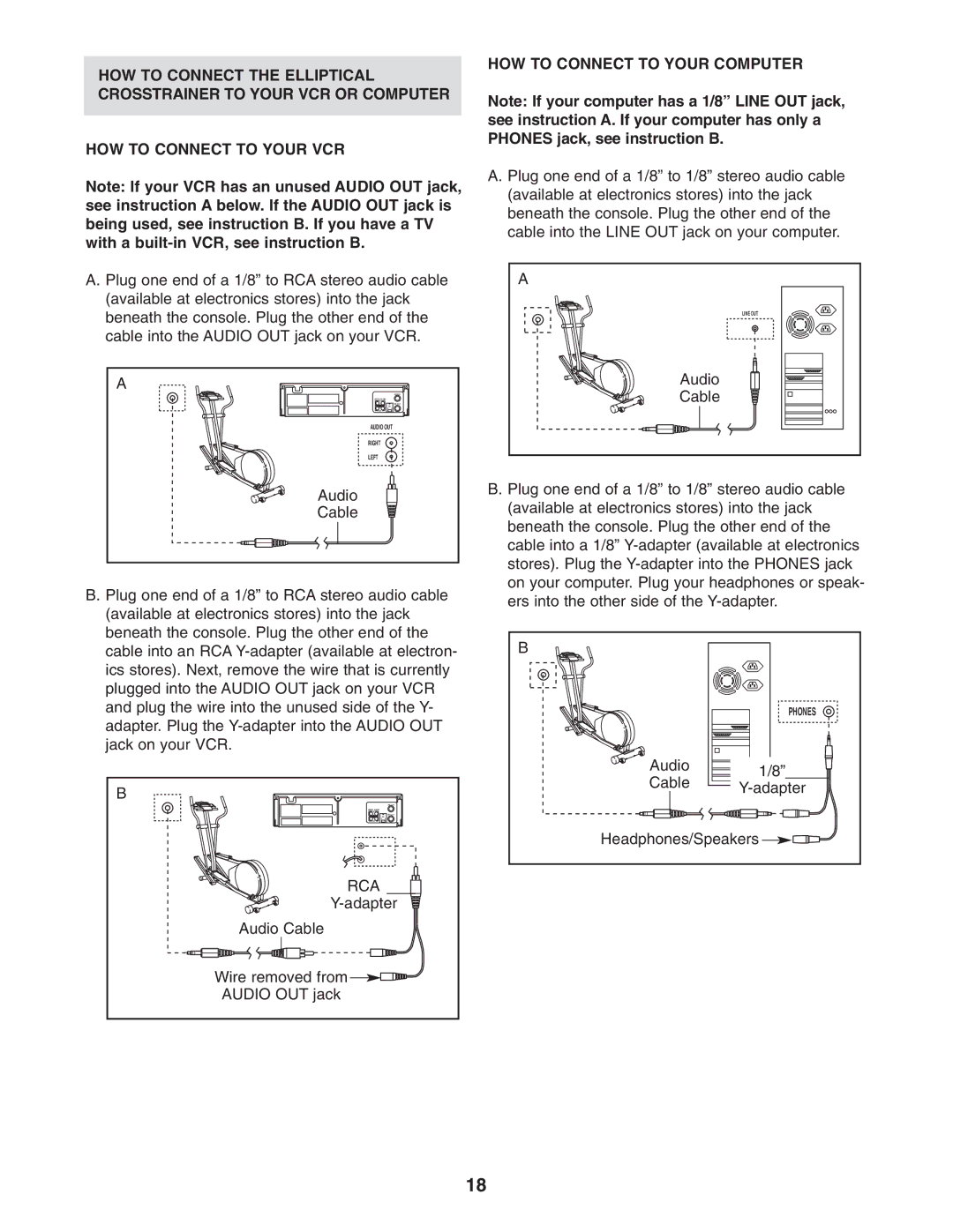 ProForm PFEL91031 user manual Rca, Adapter, Audio Cable Wire removed from Audio OUT jack, HOW to Connect to Your Computer 