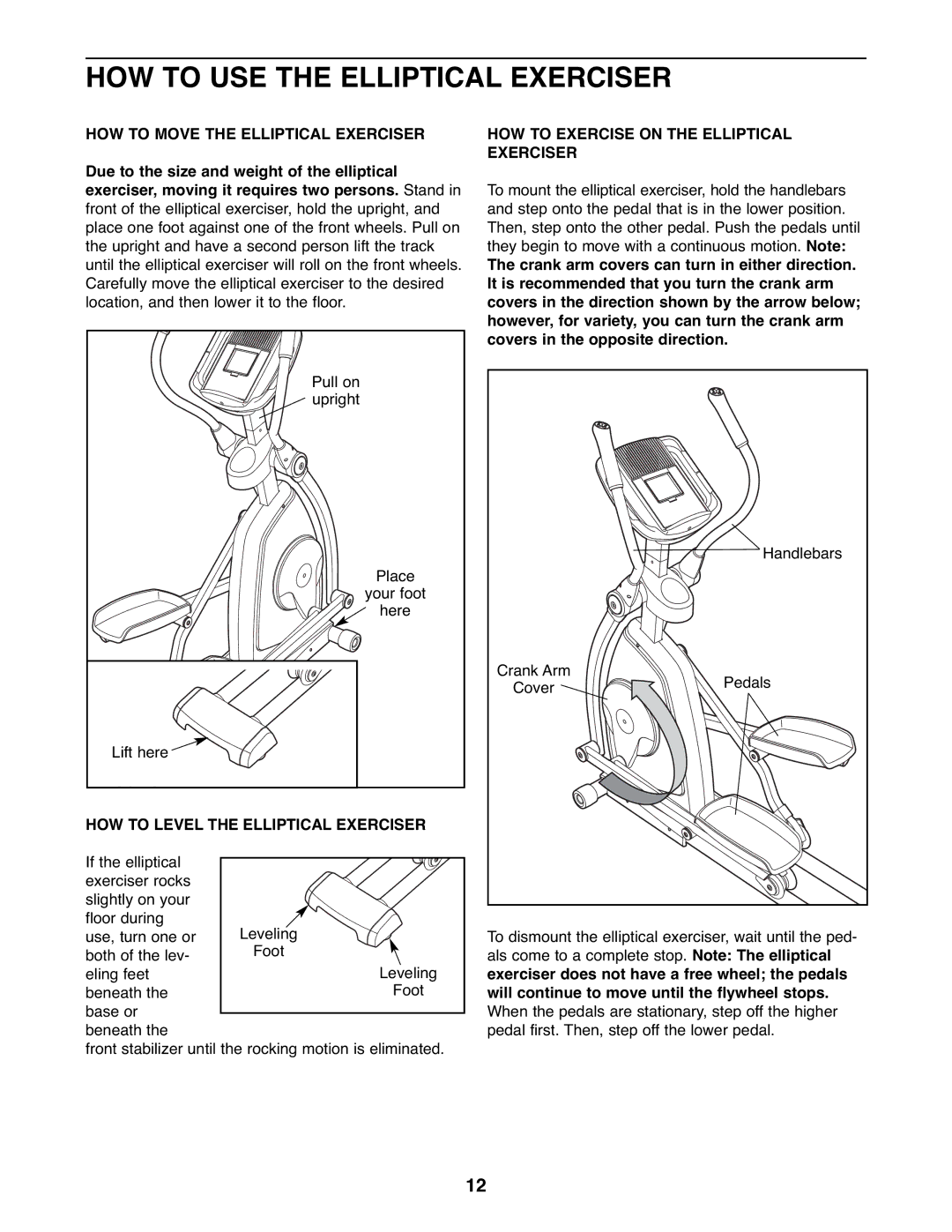 ProForm PFEL95918.0 manual HOW to USE the Elliptical Exerciser, HOW to Level the Elliptical Exerciser 