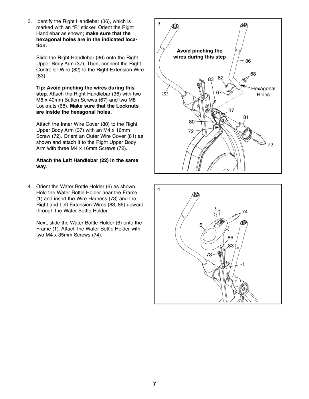 ProForm PFEL95918.0 manual Attach the Left Handlebar 22 in the same way, Avoid pinching Wires during this step 