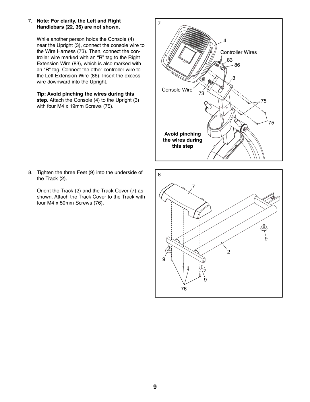 ProForm PFEL95918.0 manual Avoid pinching Wires during This step 