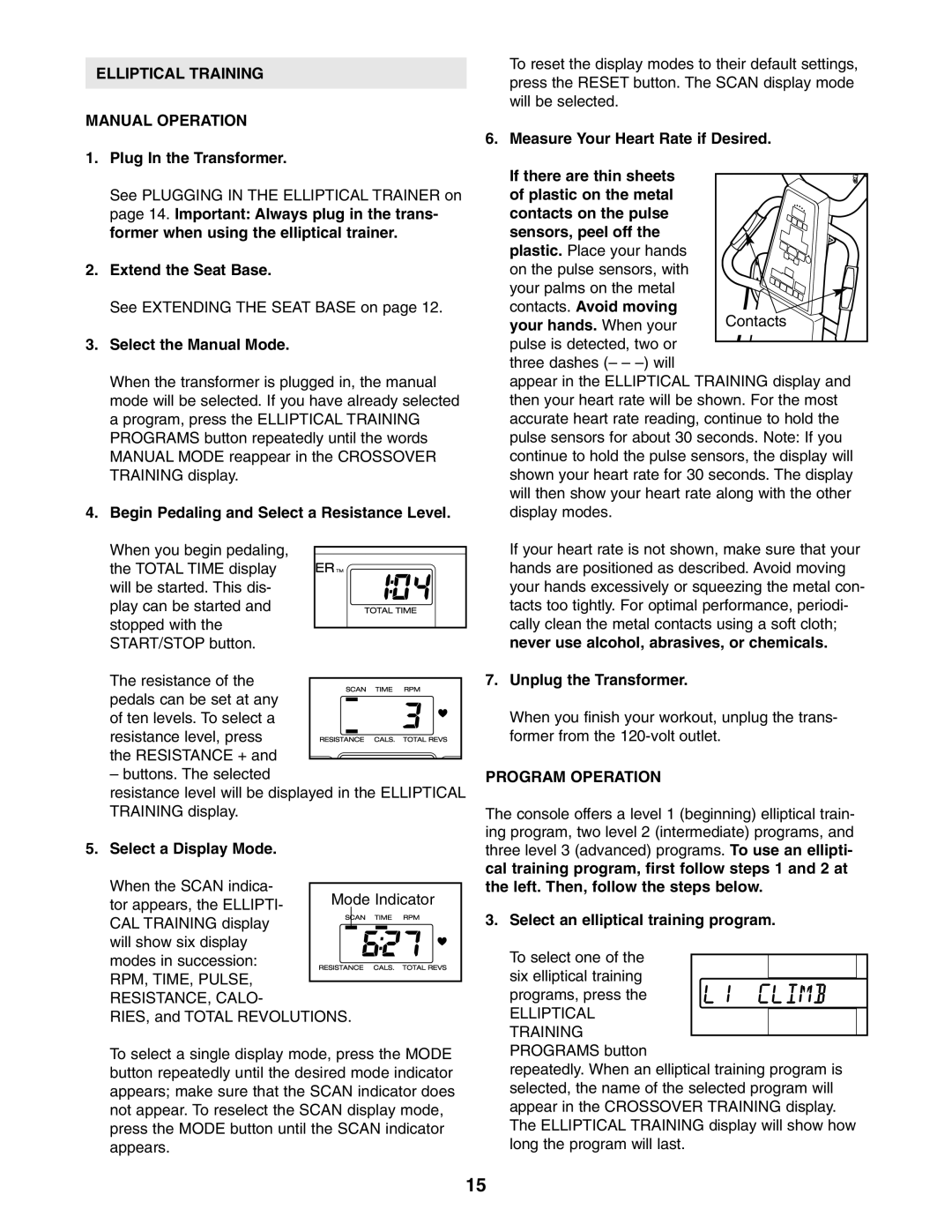 ProForm PFES80040 user manual Elliptical Training Manual Operation, Program Operation 