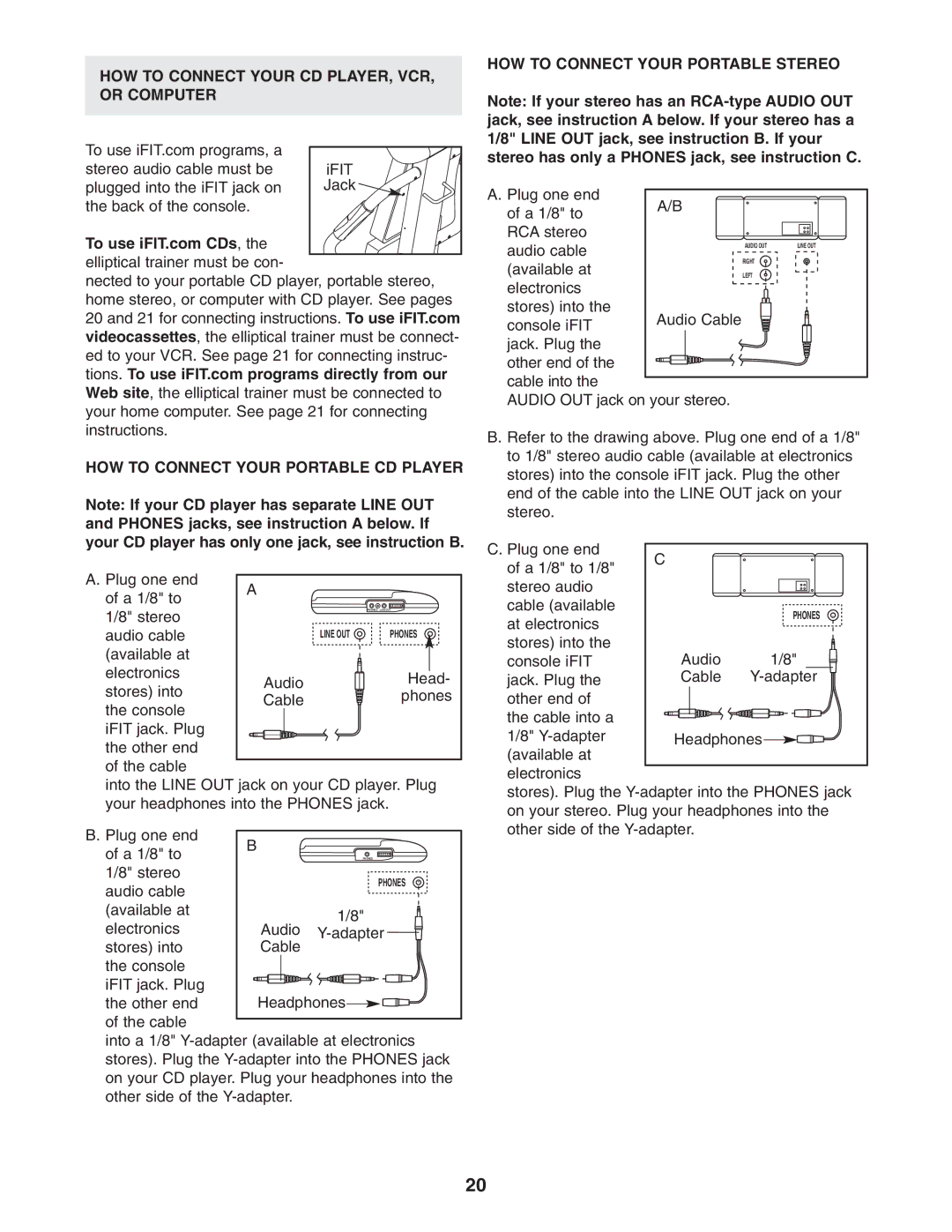 ProForm PFES80040 user manual HOW to Connect Your CD PLAYER, VCR, or Computer, HOW to Connect Your Portable CD Player 