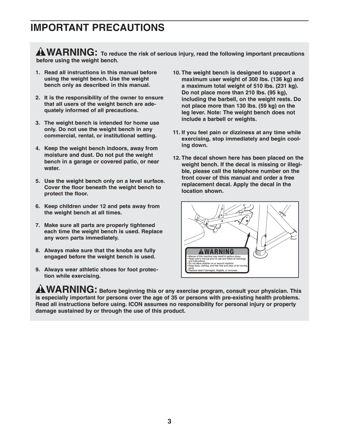 ProForm PFEVBE1836.0 user manual Important Precautions 