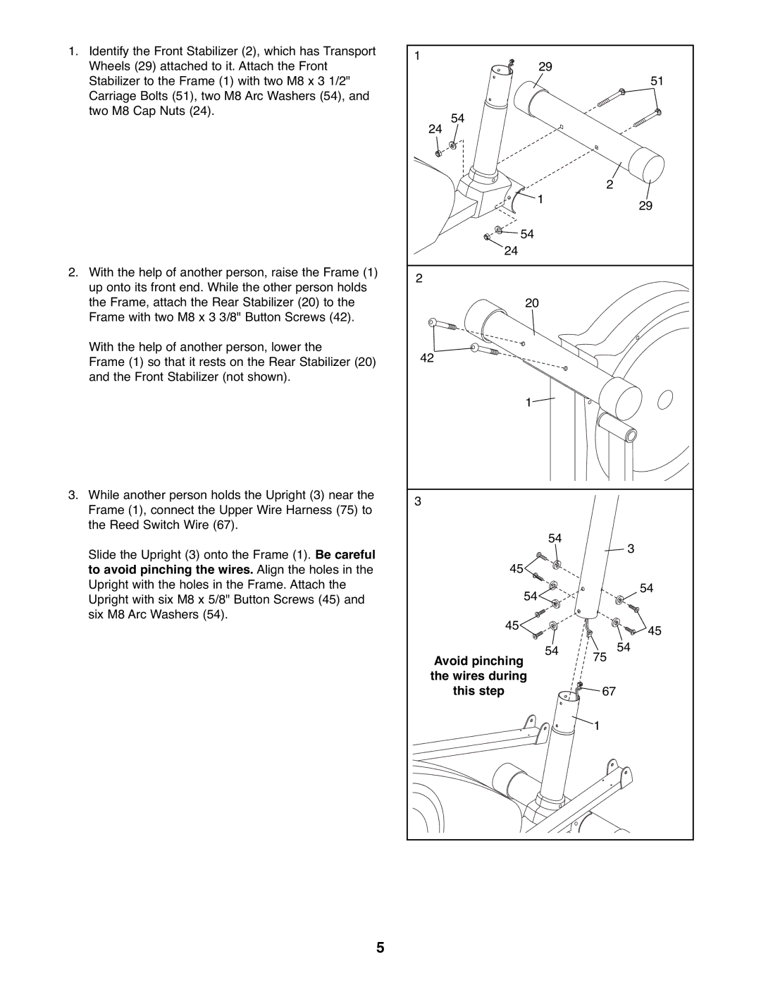 ProForm PFEVEL2486.0 user manual To avoid pinching the wires. Align the holes, Avoid pinching Wires during This step 