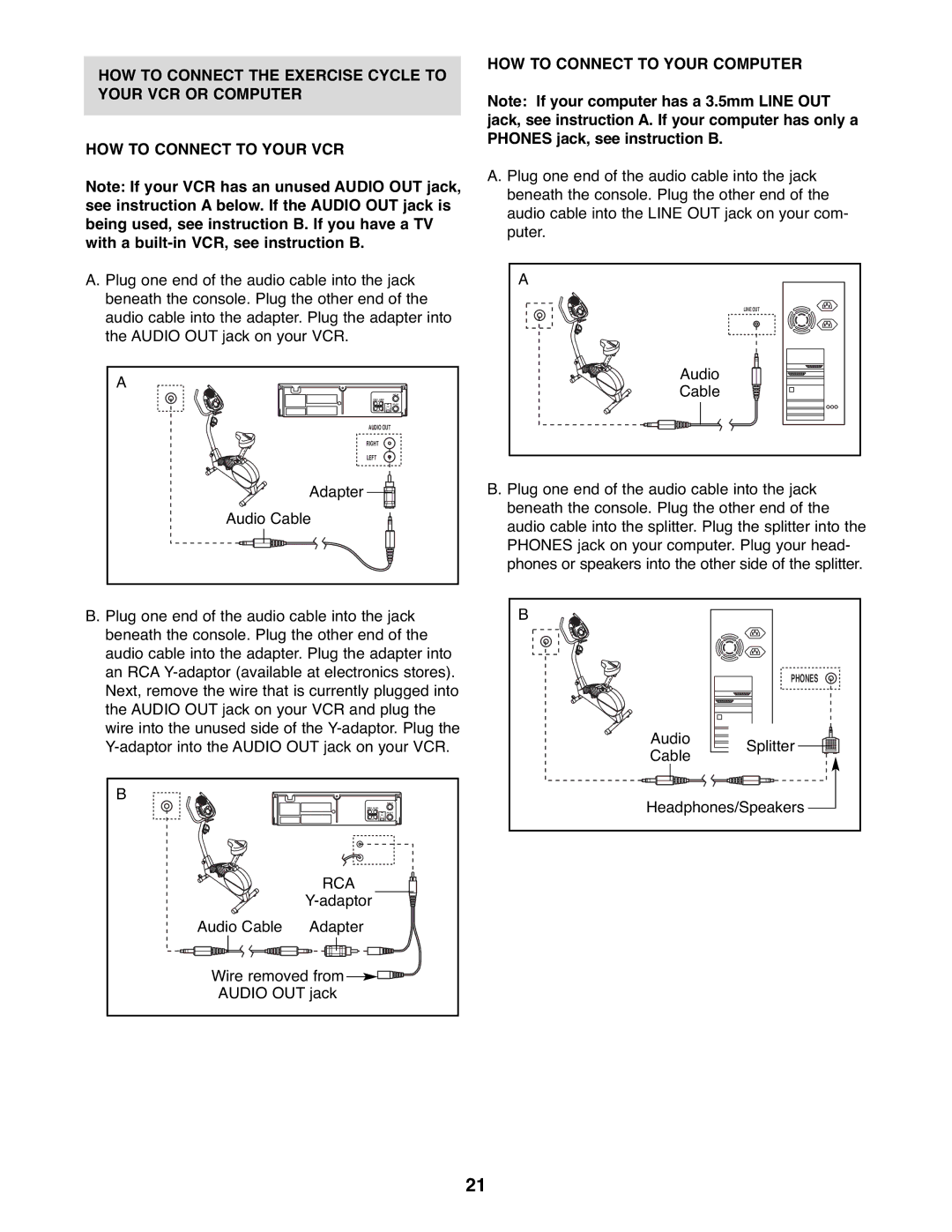 ProForm PFEVEX62832 user manual Adapter Audio Cable, HOW to Connect to Your Computer 