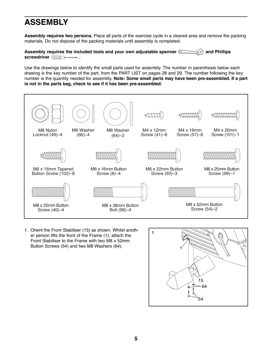 ProForm PFEVEX62832 user manual Assembly, Screw Bolt 