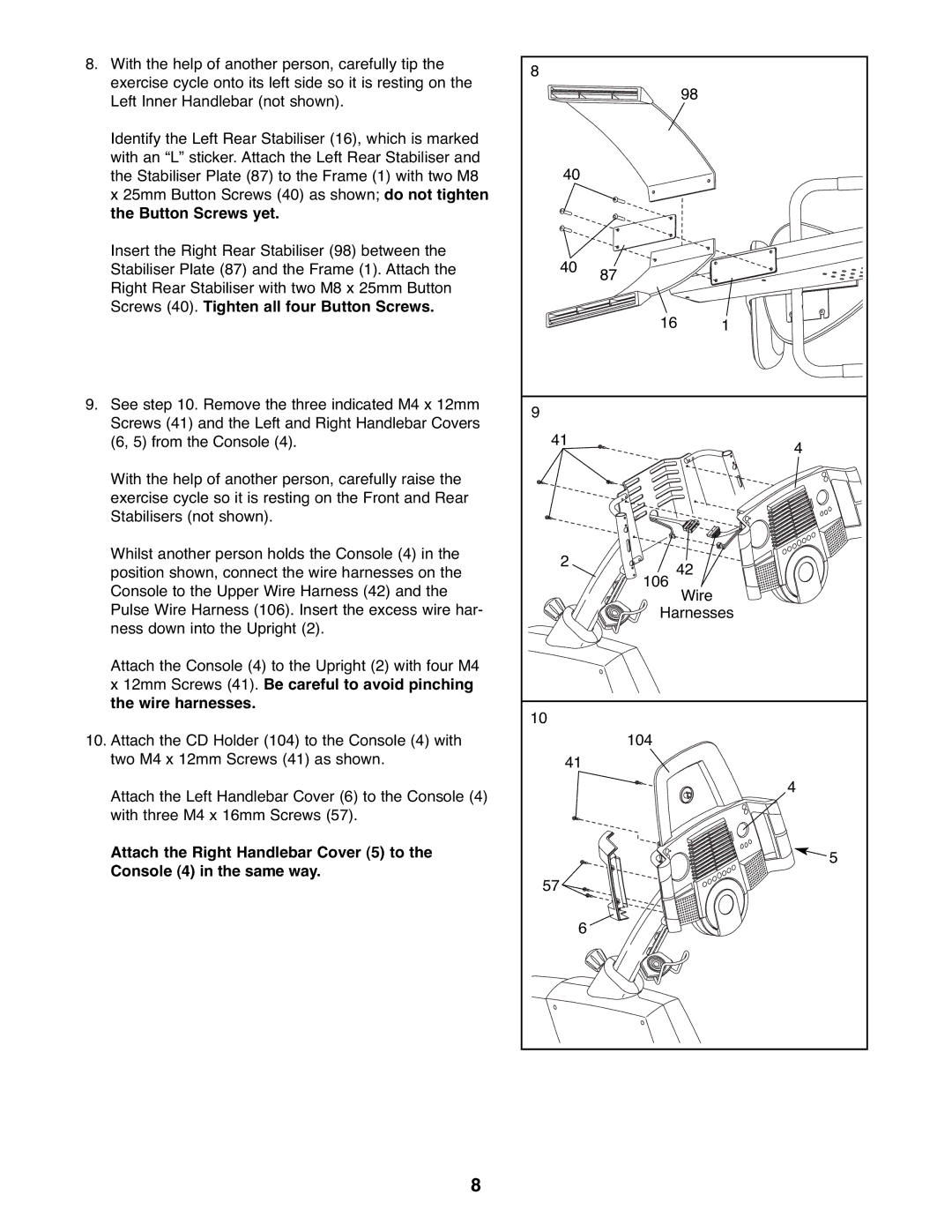 ProForm PFEVEX62832 user manual Wire Harnesses 104 