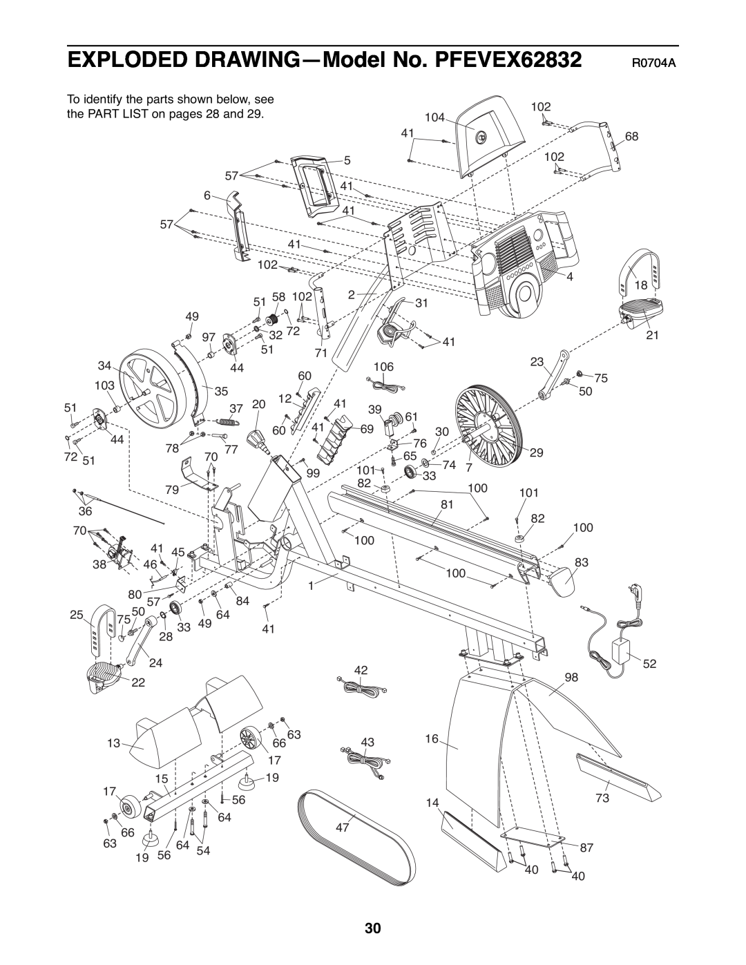ProForm user manual EXPLODED DRAWING-Model No. PFEVEX62832, R0704A 