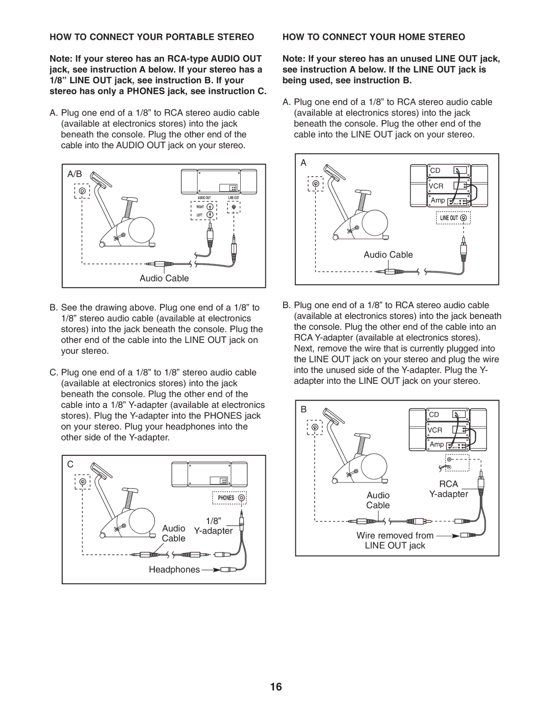 ProForm PFEX17932 user manual HOW to Connect Your Portable Stereo, Audio Cable, HOW to Connect Your Home Stereo 