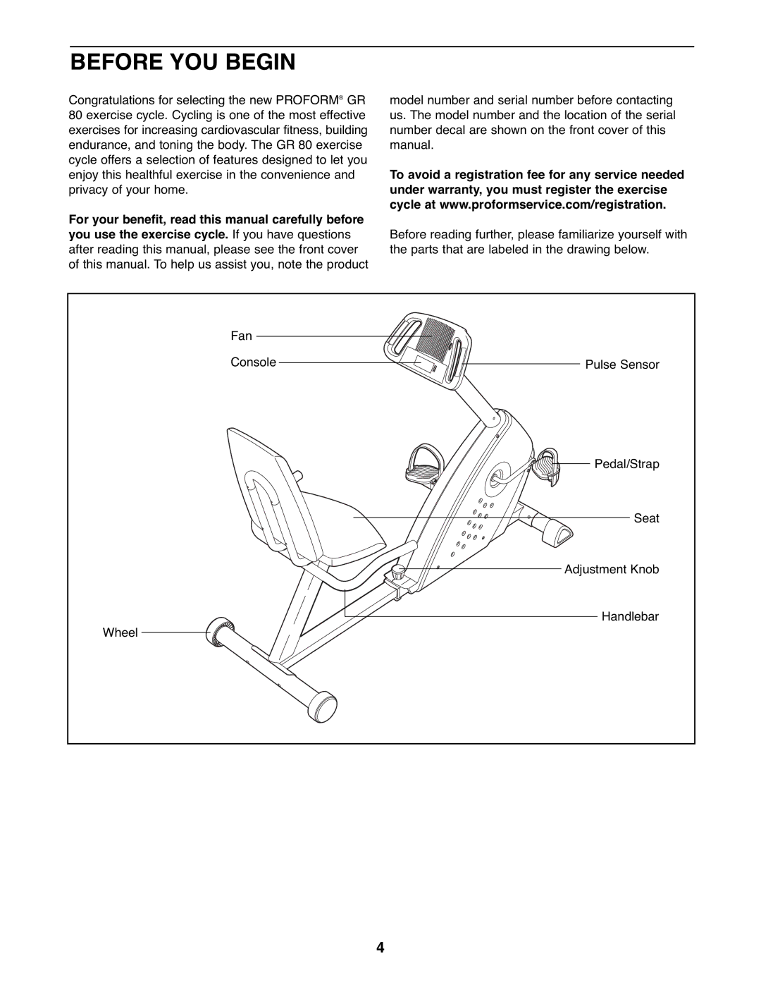 ProForm PFEX1995.1 user manual Before YOU Begin 