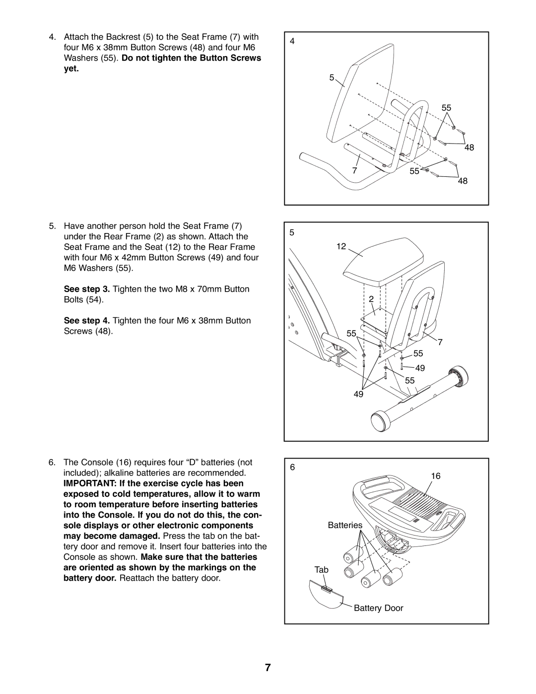 ProForm PFEX1995.1 user manual Batteries Tab Battery Door 