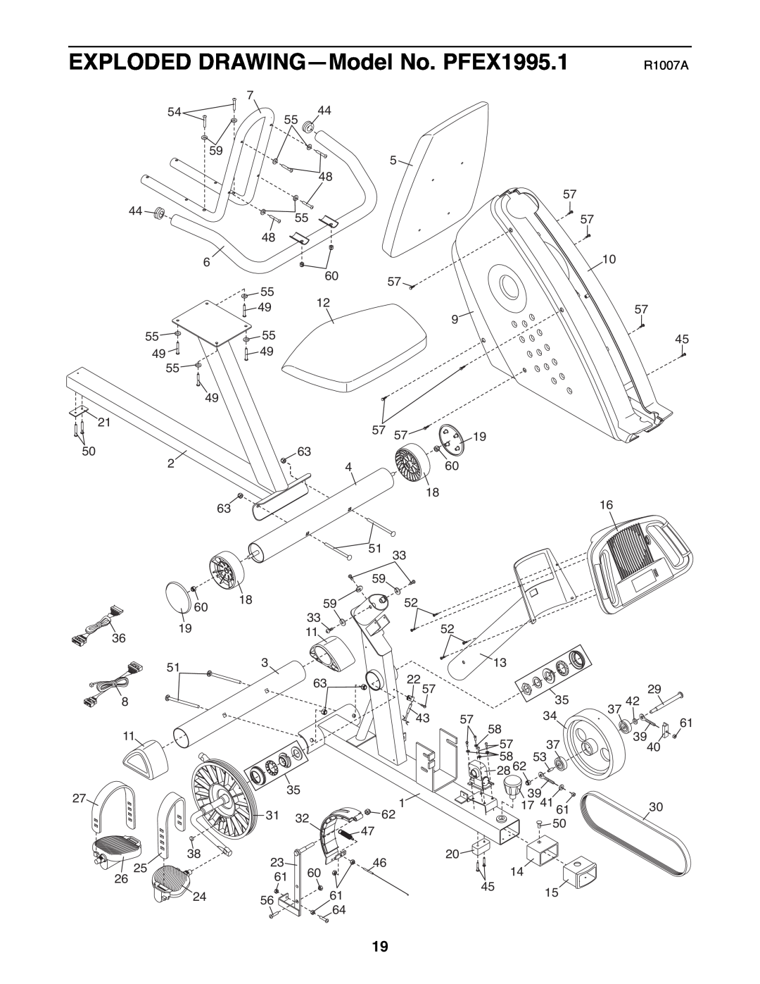 ProForm user manual EXPLODED DRAWING-Model No. PFEX1995.1, R1007A, 17 41 
