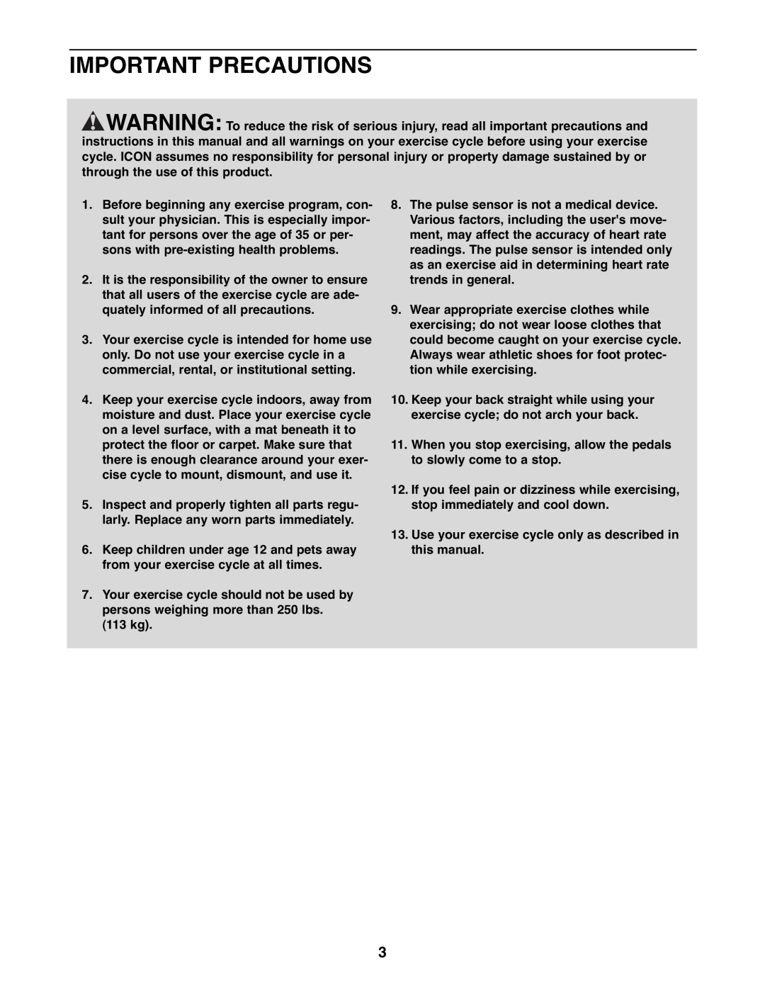 ProForm PFEX1995.1 user manual Important Precautions 