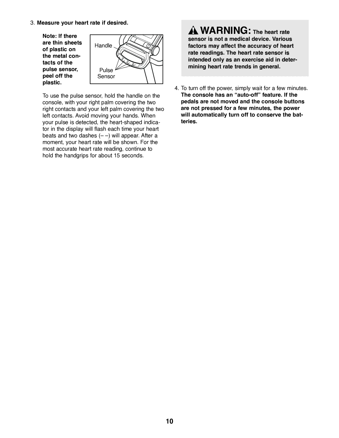 ProForm PFEX20020 user manual Measure your heart rate if desired 