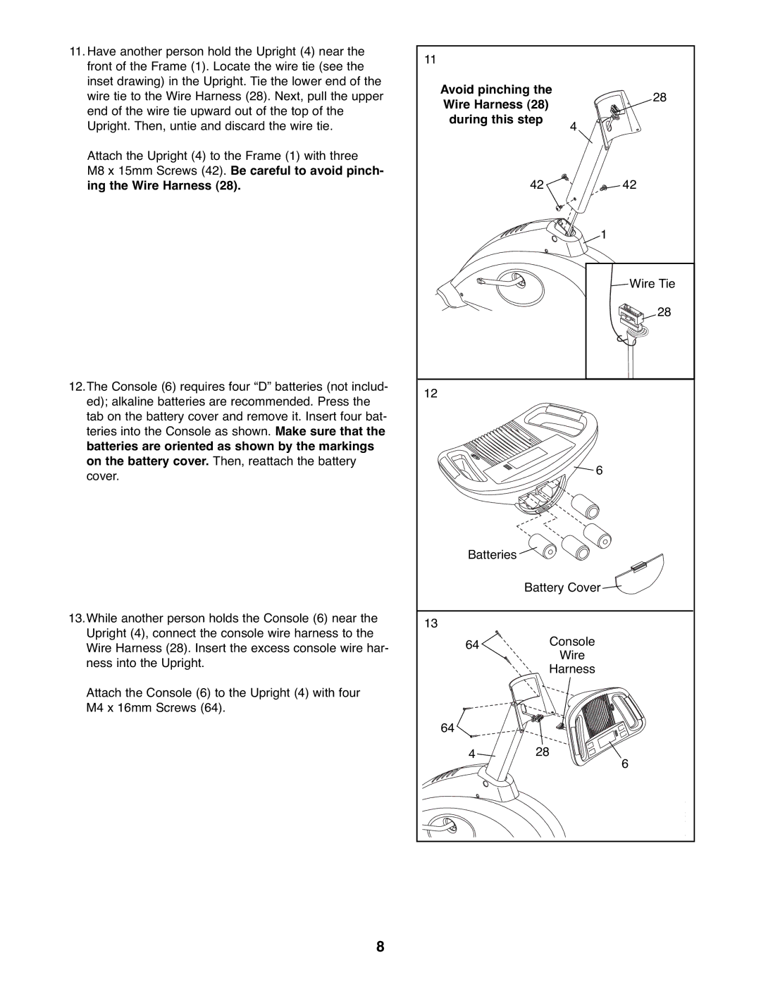 ProForm PFEX3096.0 user manual Avoid pinching Wire Harness During this step 