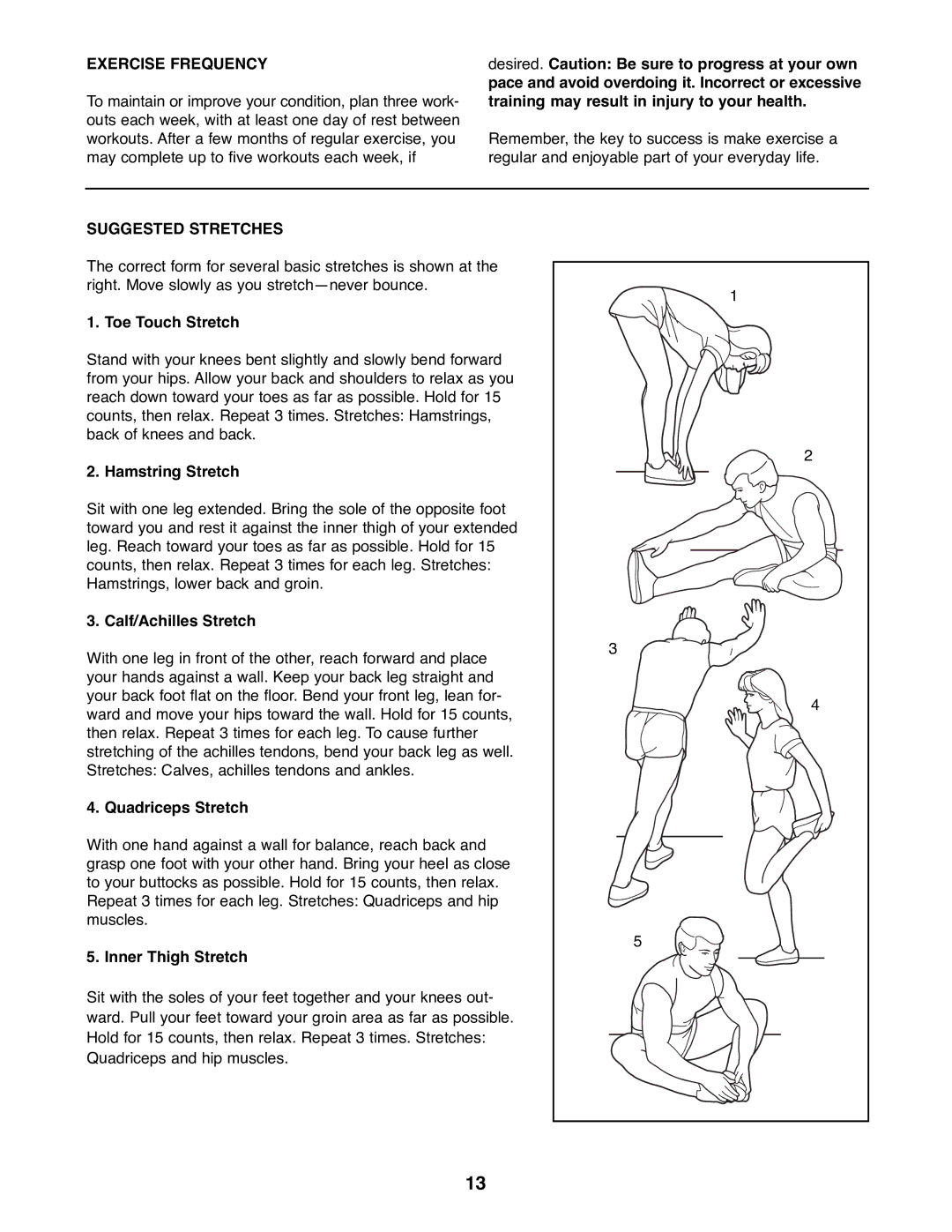 ProForm PFEX33790 user manual Exercise Frequency, Suggested Stretches 