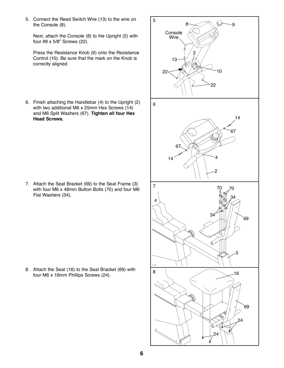 ProForm PFEX33790 user manual Head Screws 