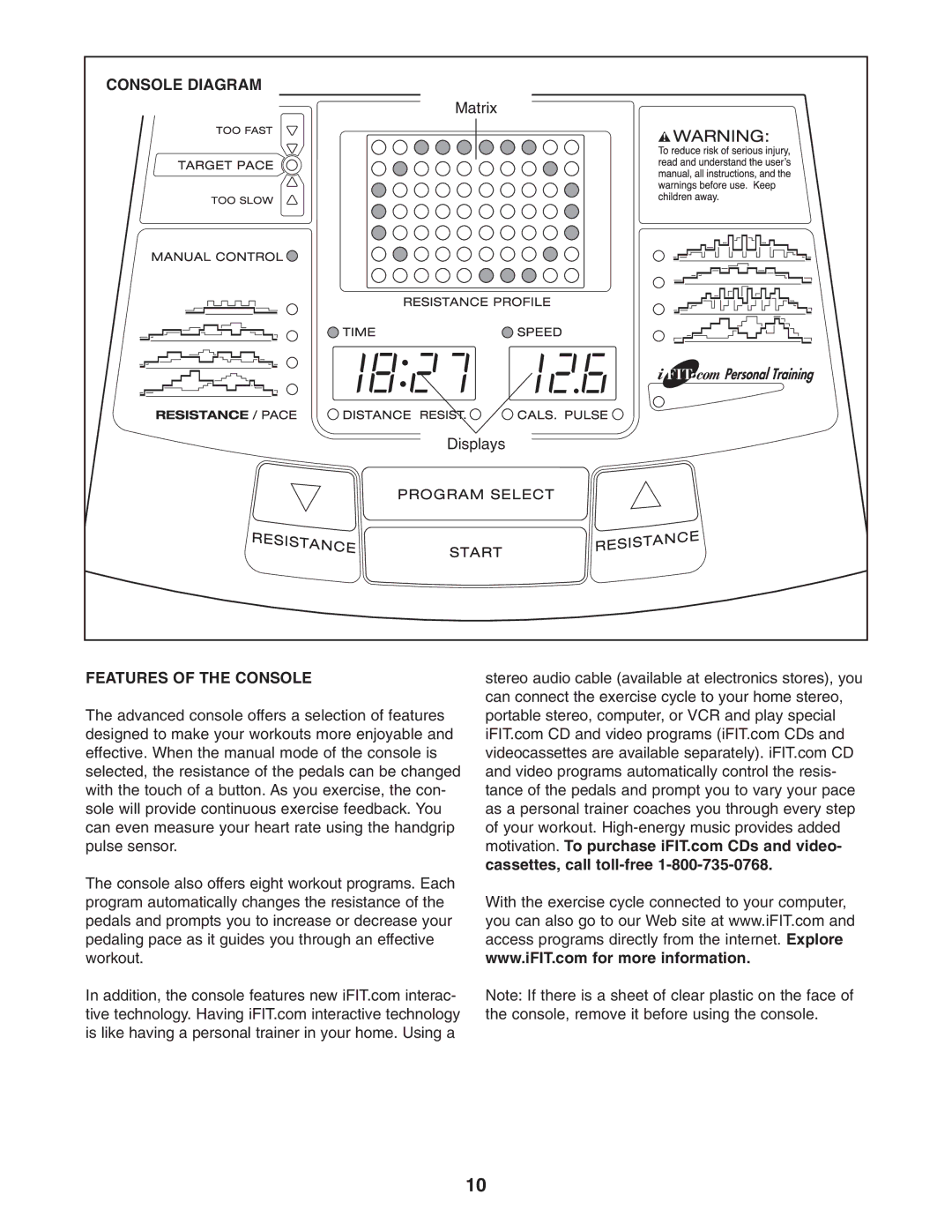 ProForm PFEX35430 user manual Console Diagram, Features of the Console 