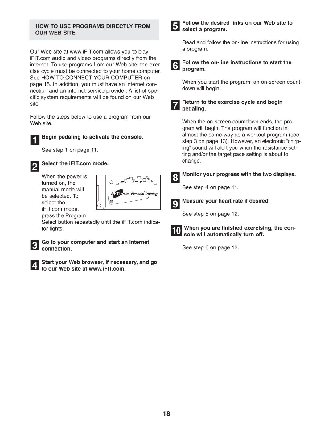 ProForm PFEX35430 HOW to USE Programs Directly from OUR WEB Site, Follow the on-line instructions to start Program 