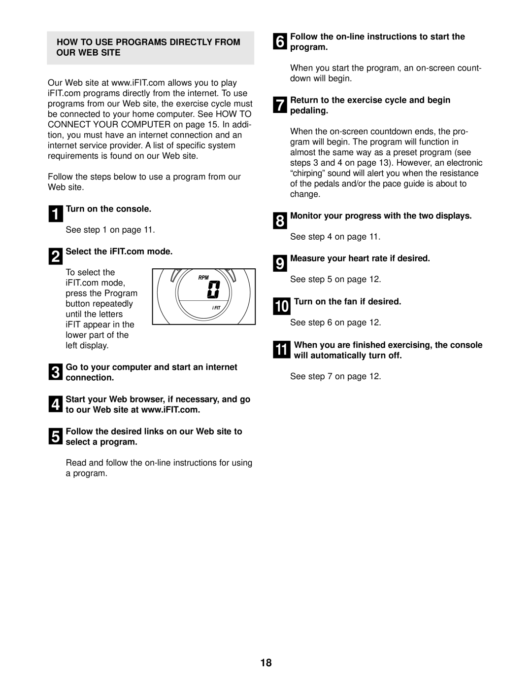 ProForm PFEX38440 HOW to USE Programs Directly from OUR WEB Site, Follow the on-line instructions to start Program 