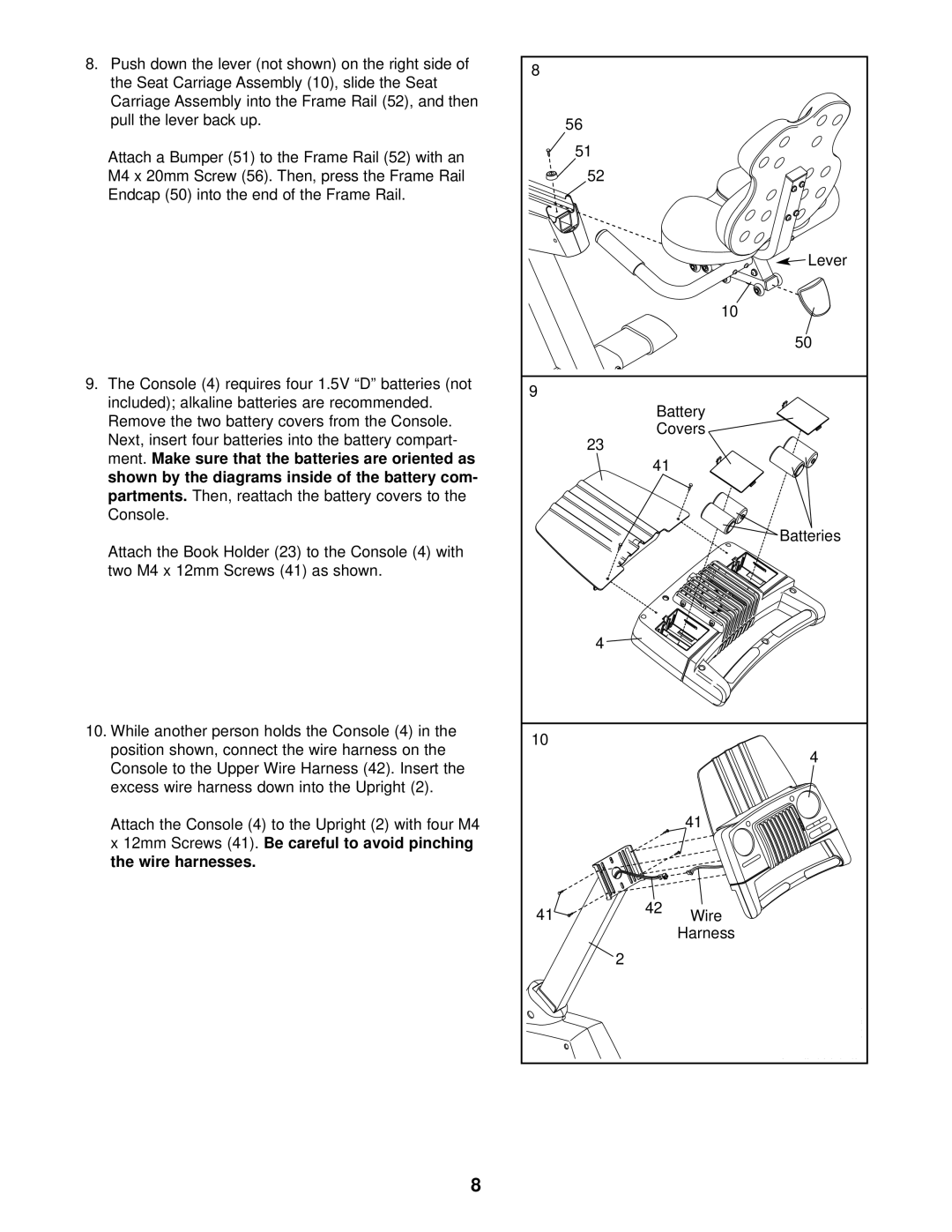 ProForm PFEX38440 user manual 12mm Screws 41. Be careful to avoid pinching Wire harnesses 