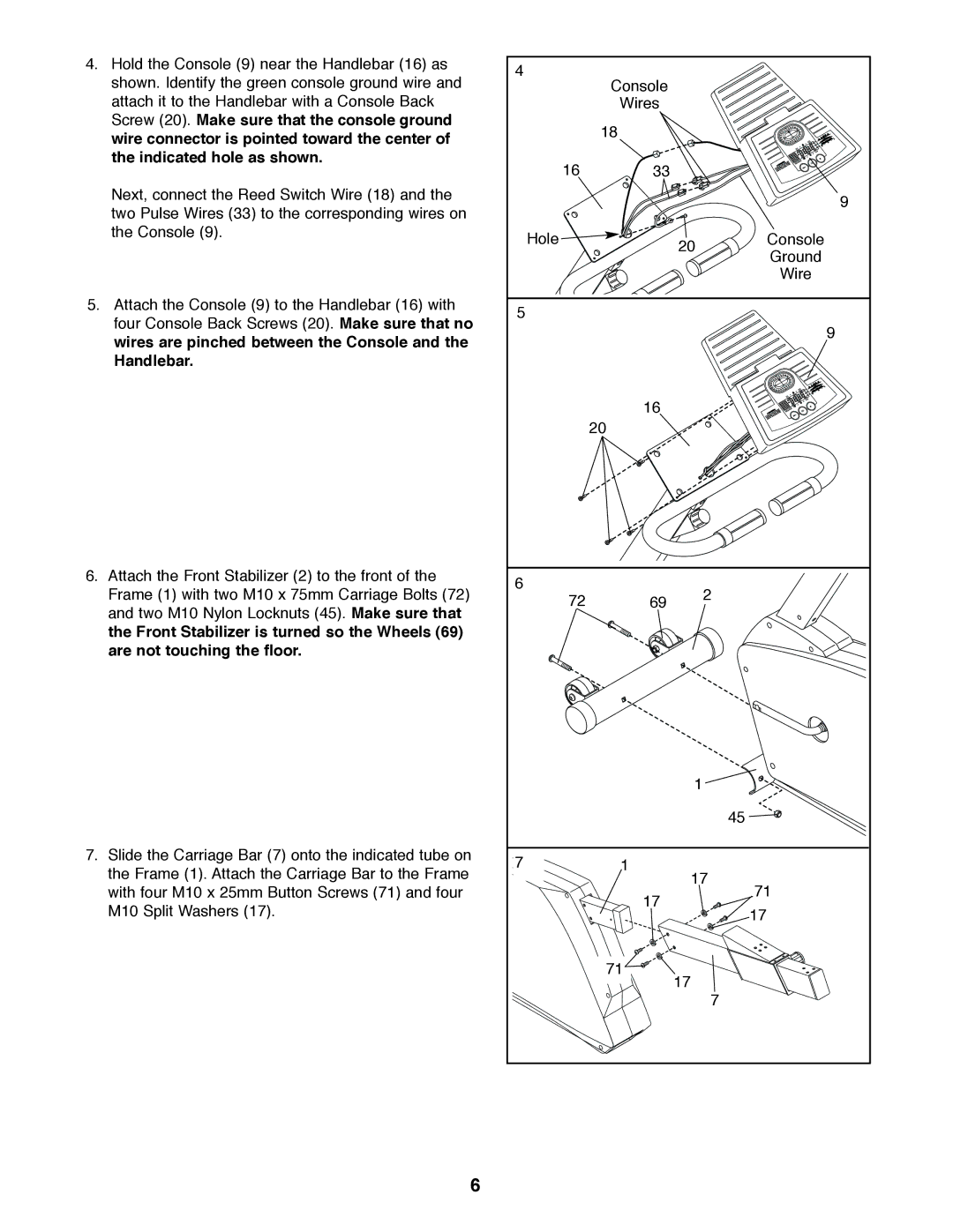 ProForm PFEX3849BX1 user manual Wires are pinched between the Console Handlebar 