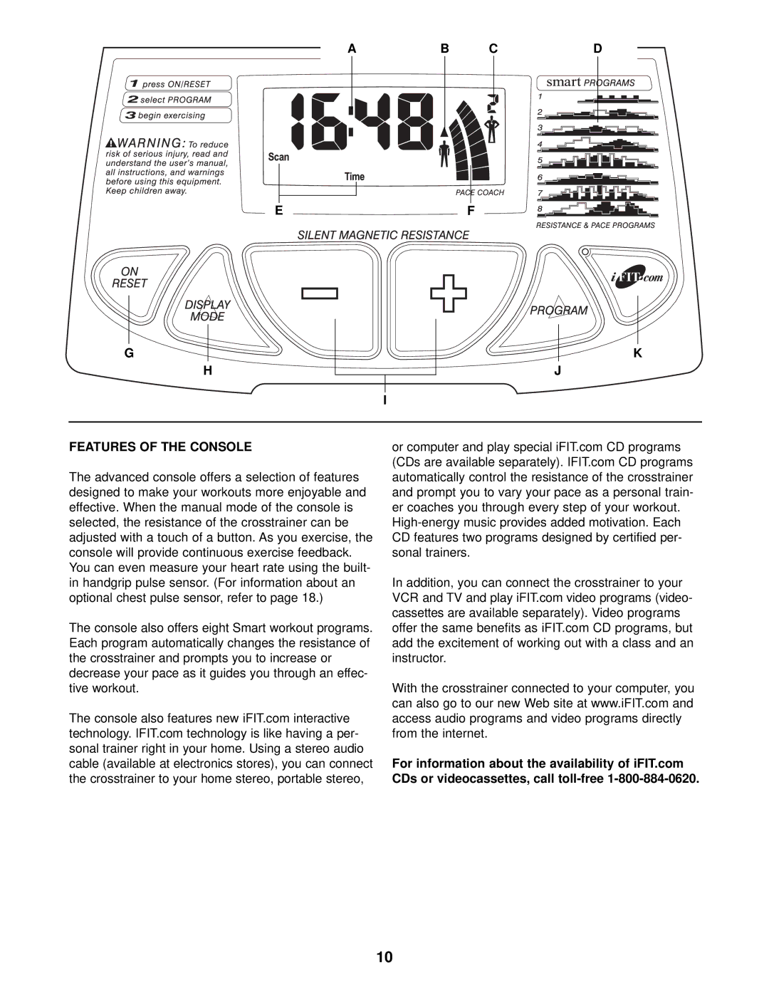 ProForm PFEX39910 user manual AB CD Features of the Console 