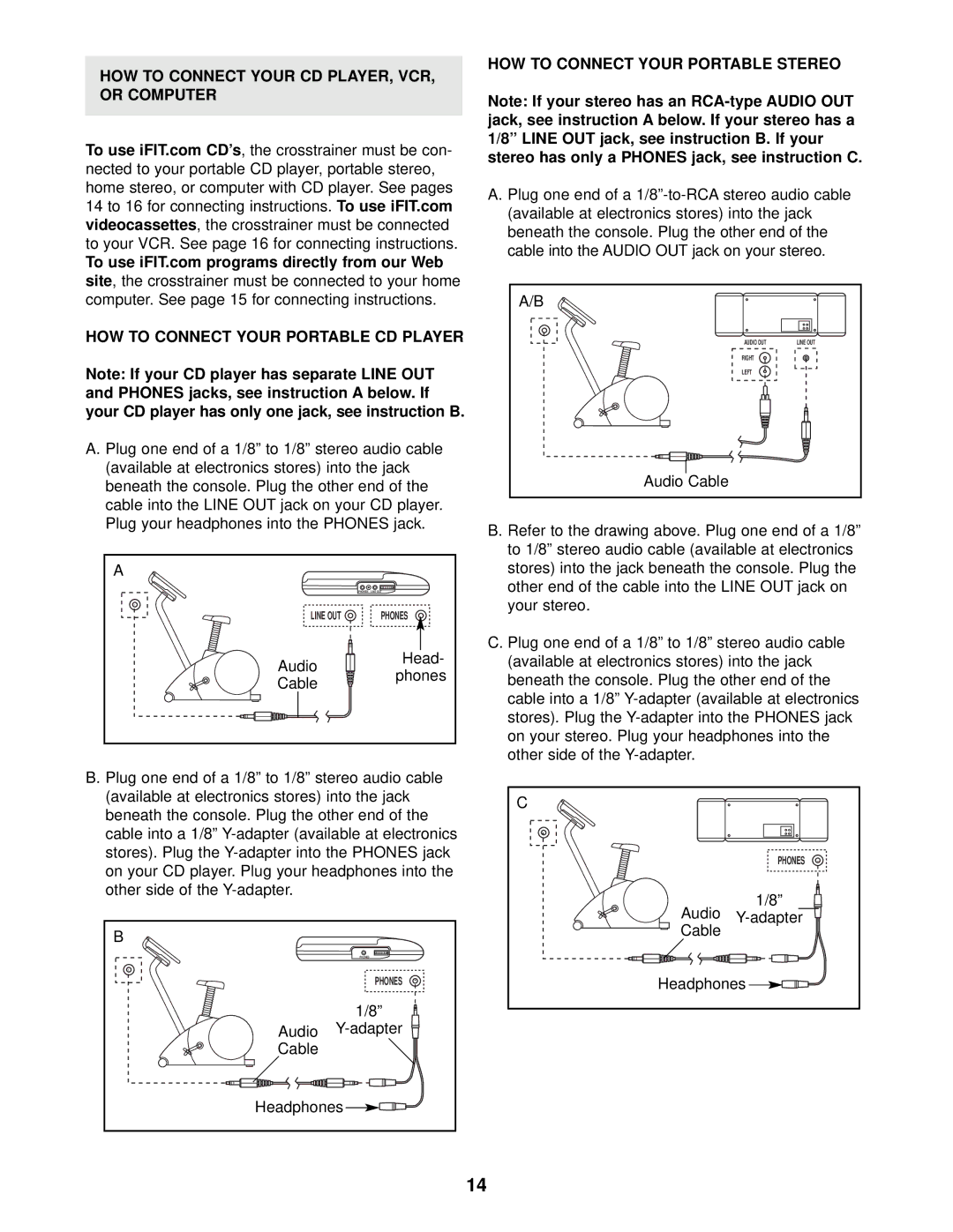 ProForm PFEX39910 user manual HOW to Connect Your Portable Stereo, Audio Cable 