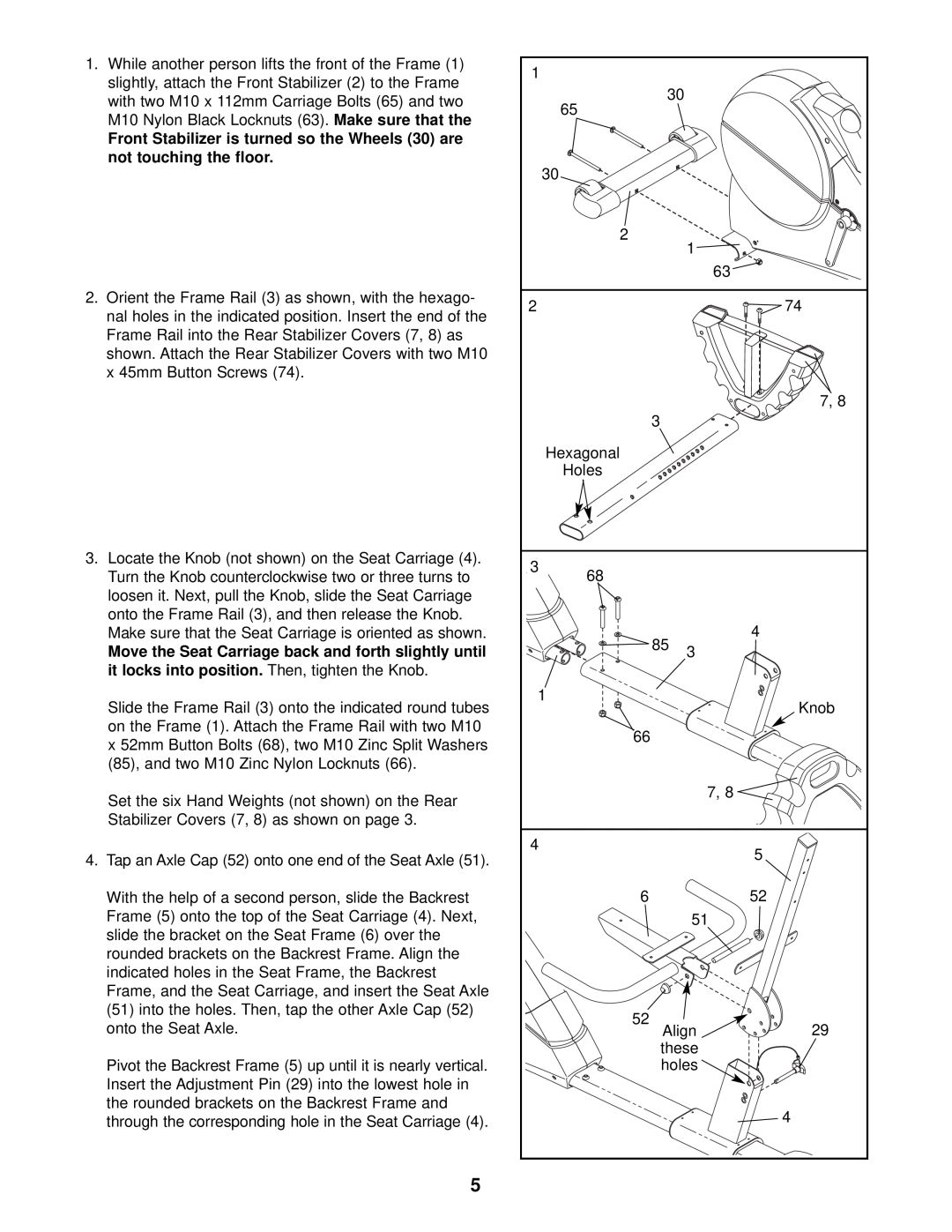 ProForm PFEX39910 user manual Tap an Axle Cap 52 onto one end of the Seat Axle 