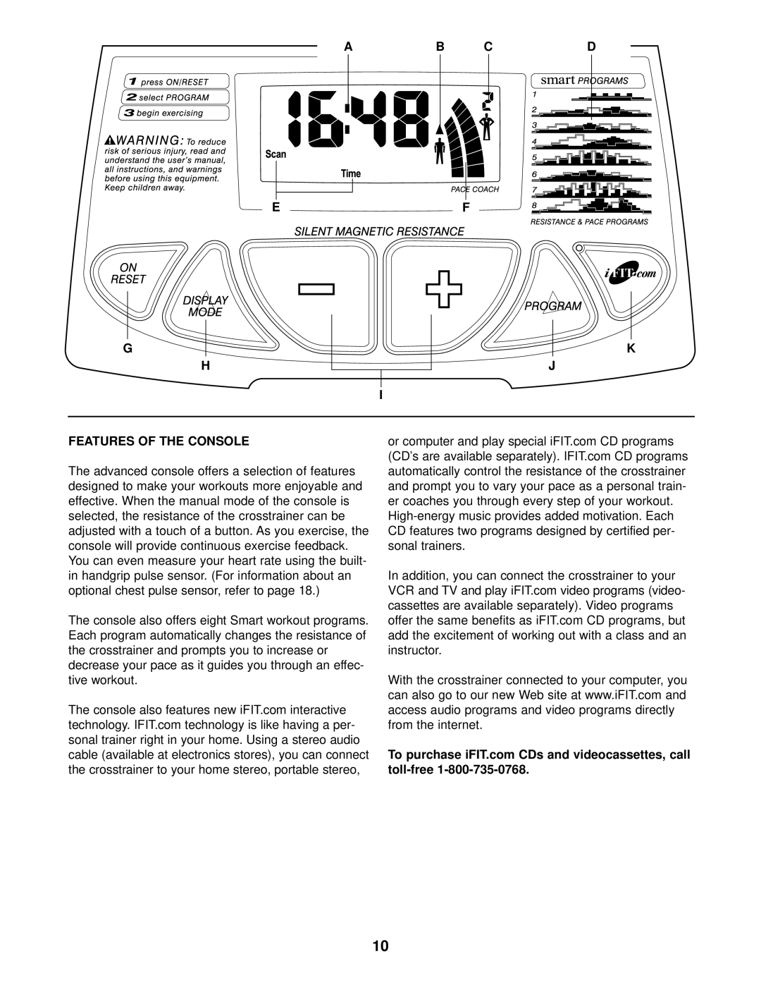 ProForm PFEX39912 user manual AB CD Features of the Console 