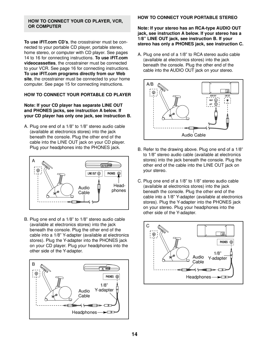 ProForm PFEX39912 user manual HOW to Connect Your Portable Stereo, Audio Cable 