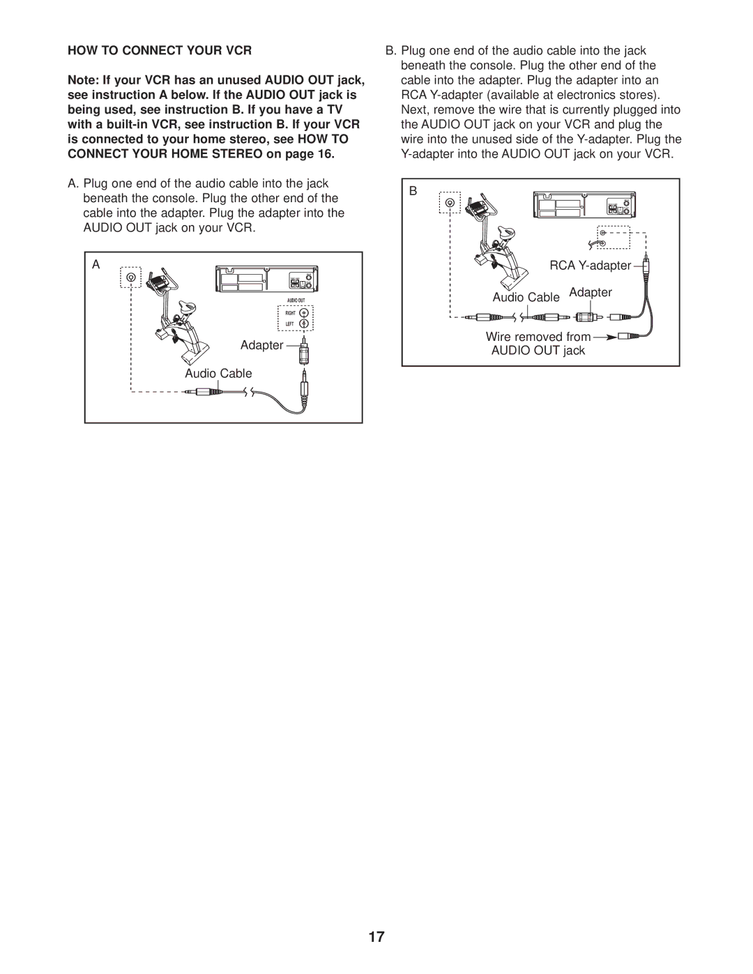 ProForm PFEX4986.0 user manual HOW to Connect Your VCR, Adapter Audio Cable 