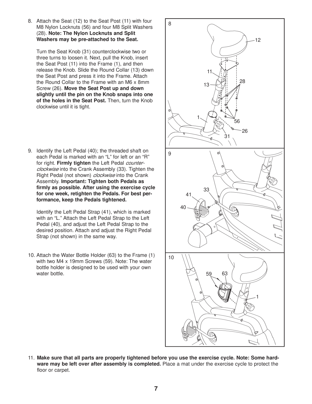 ProForm PFEX4986.0 user manual Note The Nylon Locknuts and Split, Washers may be pre-attached to the Seat 