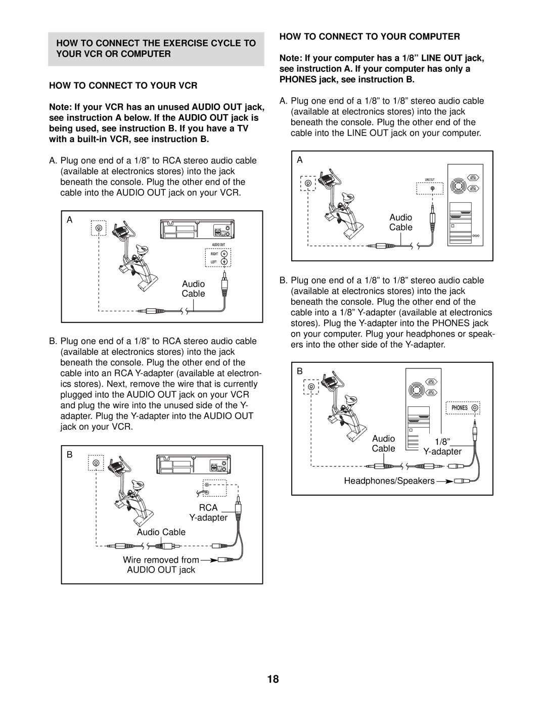 ProForm PFEX59030 Rca, Adapter, Audio Cable Wire removed from Audio OUT jack, HOW to Connect to Your Computer 