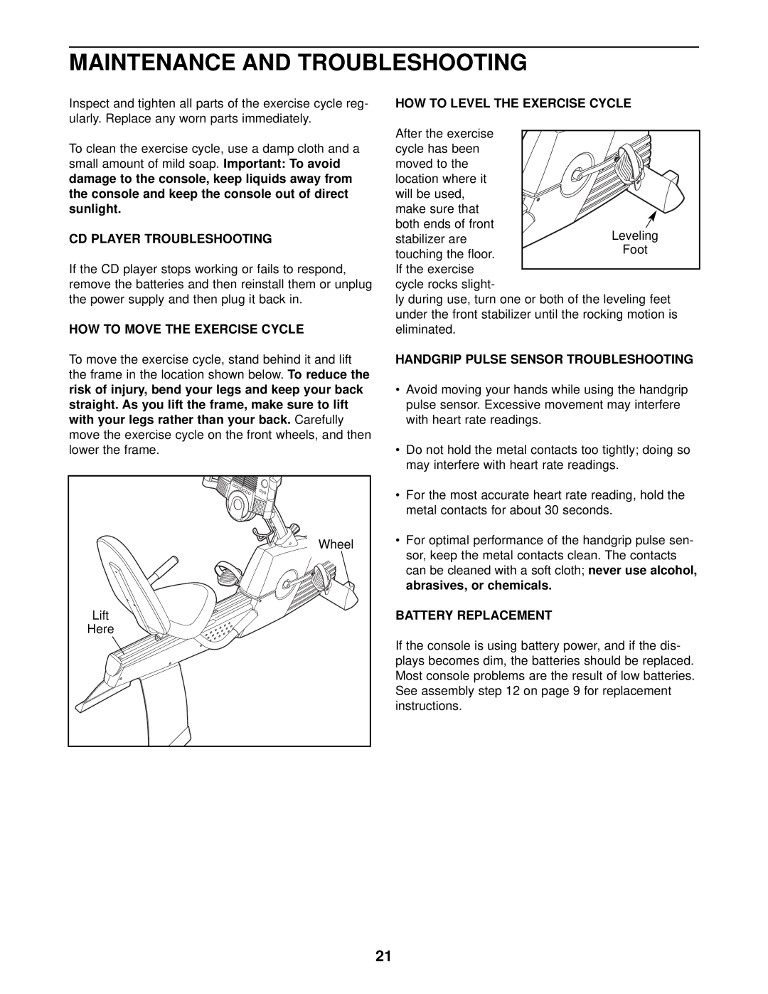 ProForm PFEX59030 user manual Maintenance and Troubleshooting 