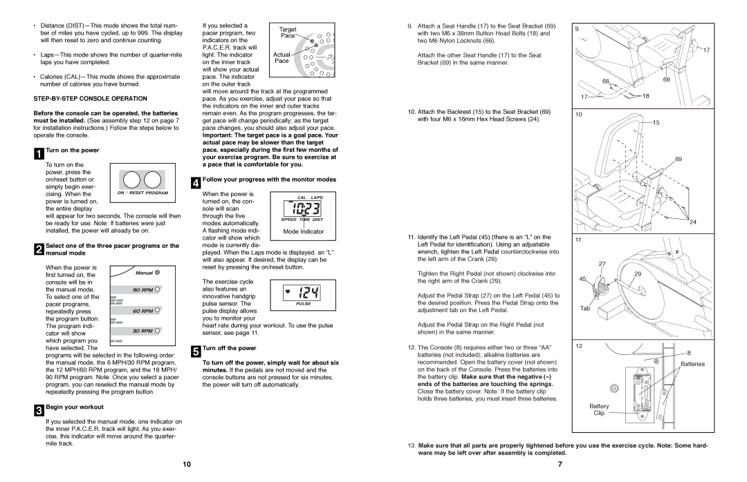 ProForm PFEX97573 user manual STEP-BY-STEP Console Operation, Select one of the three pacer programs or the manual mode 