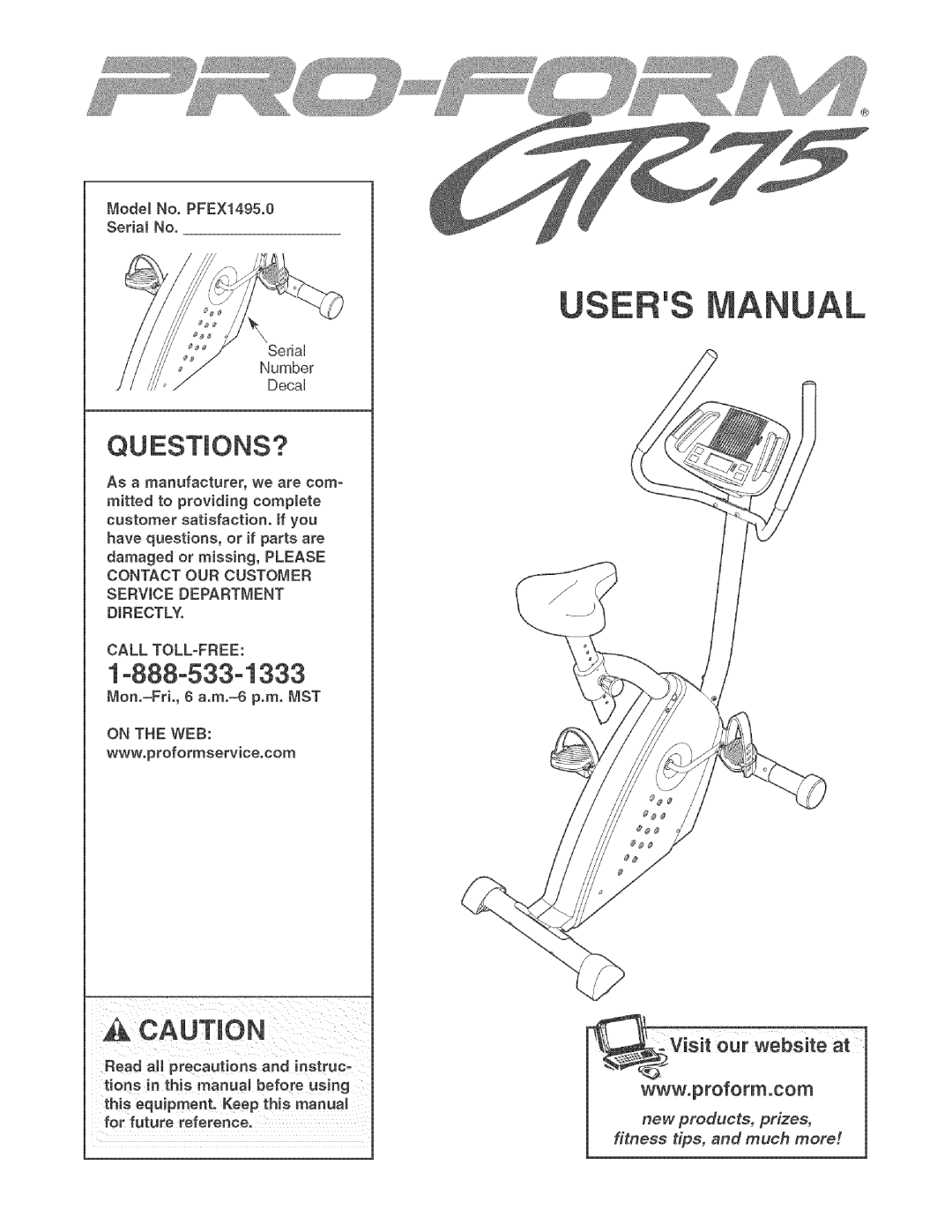 ProForm PFEXF495.0 manual Questions?, 1o888-533-1333, Service Department Directly Call TOLL-FREE, On the WEB 