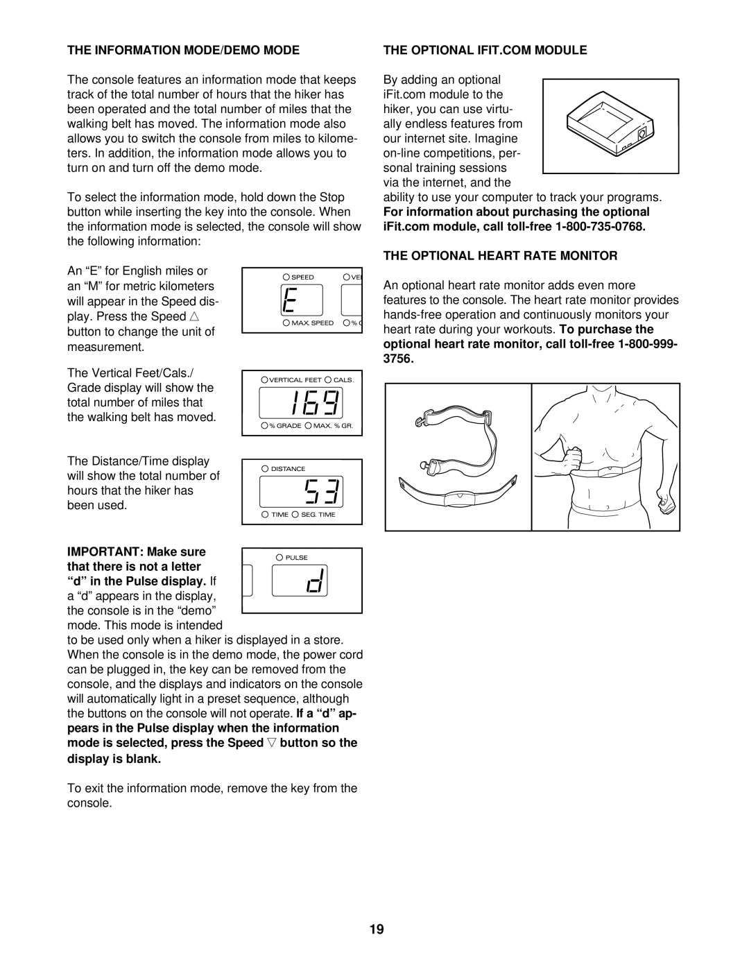 ProForm PFHK99900 user manual Information MODE/DEMO Mode, Optional Heart Rate Monitor 