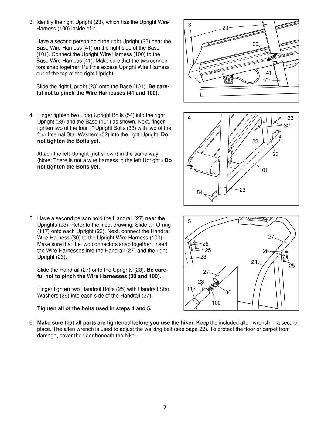 ProForm PFHK99900 user manual Tighten all of the bolts used in steps 4 