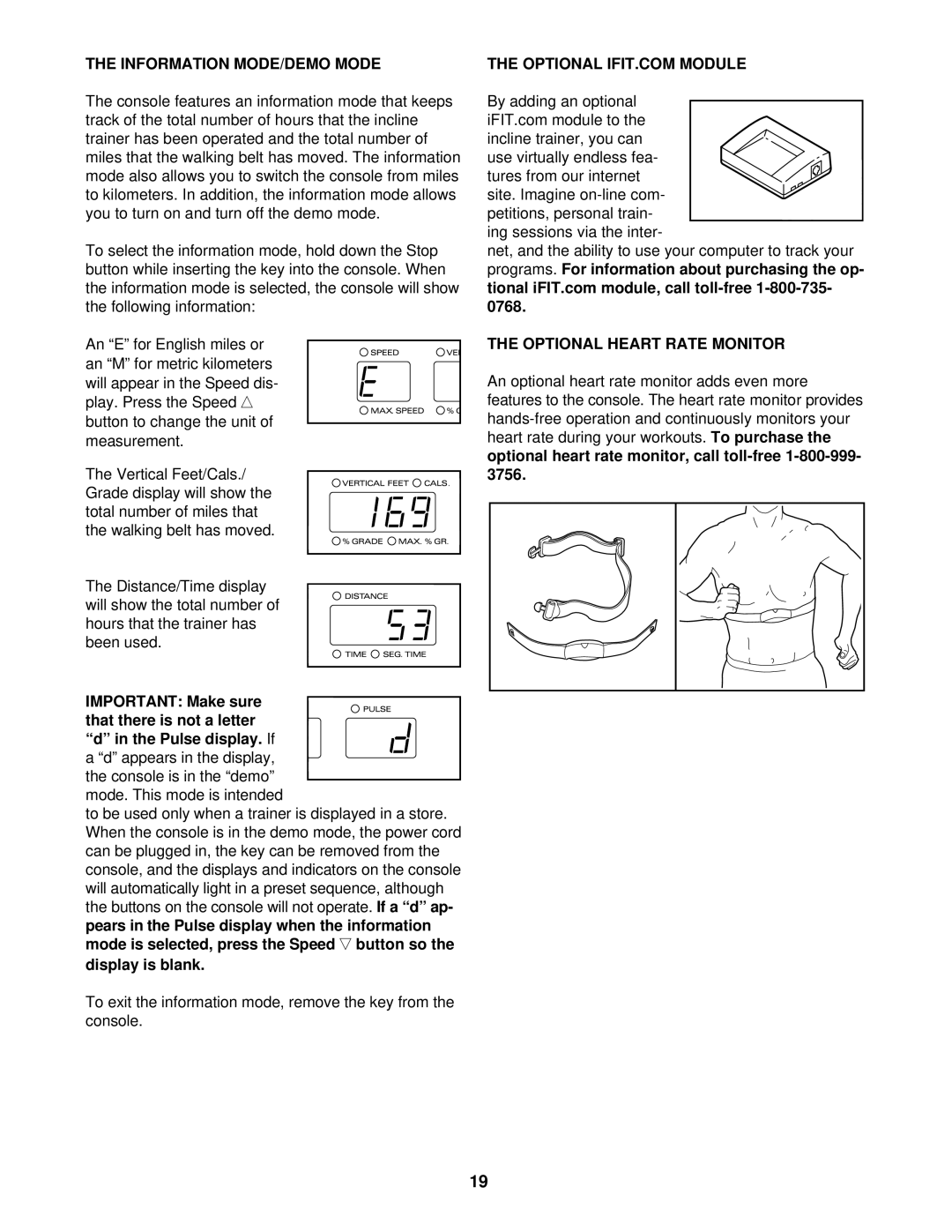 ProForm PFHK99902 user manual Information MODE/DEMO Mode, Optional Heart Rate Monitor 