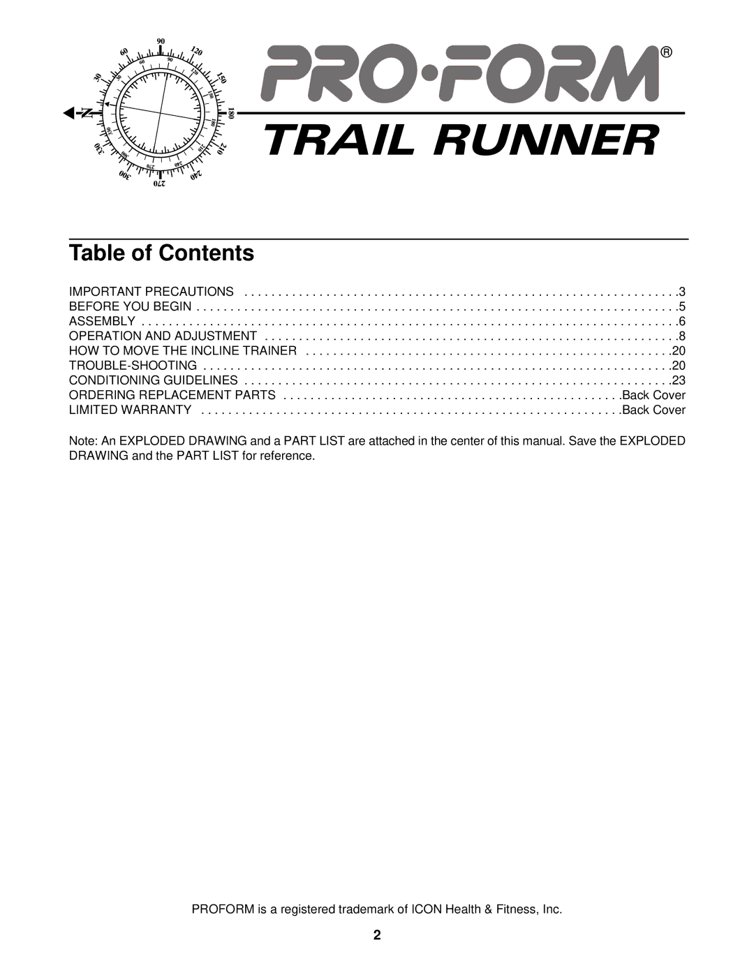 ProForm PFHK99902 user manual Table of Contents 