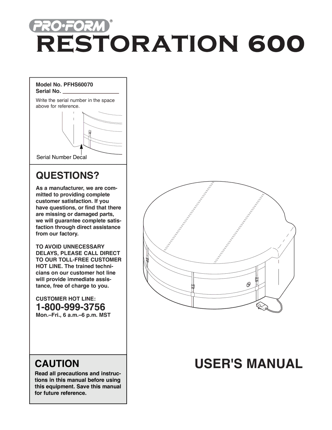 ProForm PFHS60070 user manual Questions?, Customer HOT Line 